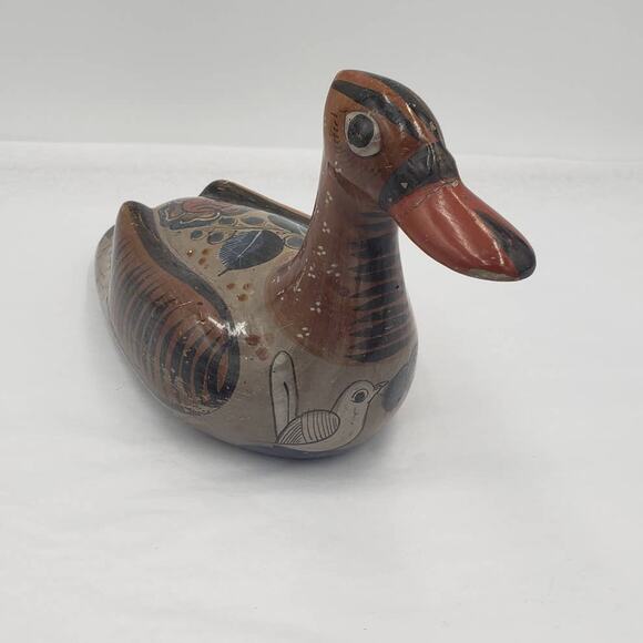 Mexican Pottery Duck Vintage Mexico Folk Art Pottery Floral Design - Picture 15 of 15